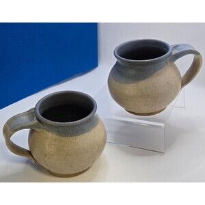ceramic handmade bizen-yaki bohemian style 2 pcs mug set with thumb holder